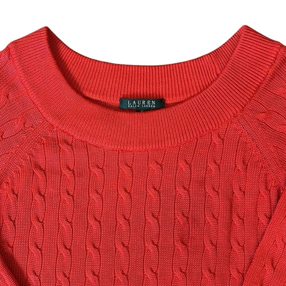 Lauren Ralph Lauren Wide Neck Cozy Red Cable Knit Sweater Silky Cotton Blend XL - Picture 3 of 14